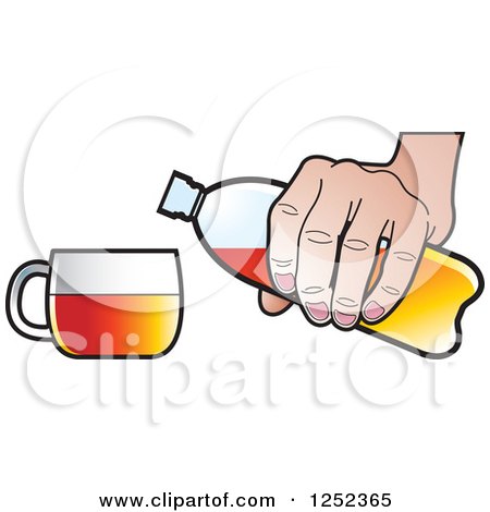 Clipart of a Hand Pouring a Beverage from an Orange Water Bottle - Royalty Free Vector Illustration by Lal Perera