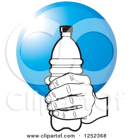 Clipart of a Hand Holding a Water Bottle and Blue Circle - Royalty Free Vector Illustration by Lal Perera