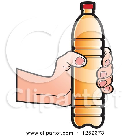 Clipart of a Hand Holding an Orange Water Bottle - Royalty Free Vector Illustration by Lal Perera