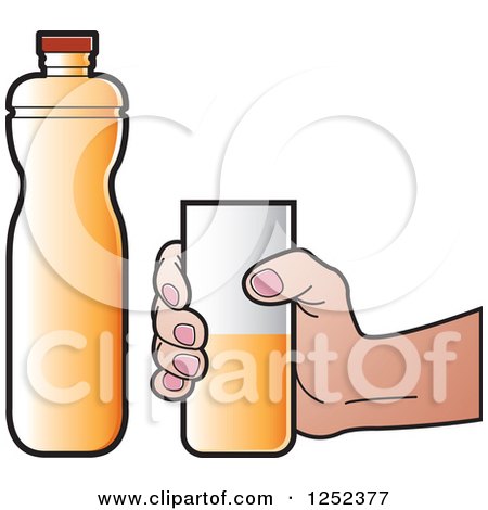 Clipart of a Hand Holding a Cup by an Orange Water Bottle - Royalty Free Vector Illustration by Lal Perera