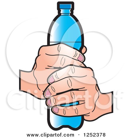 Clipart of a Hand Holding a Blue Water Bottle - Royalty Free Vector Illustration by Lal Perera