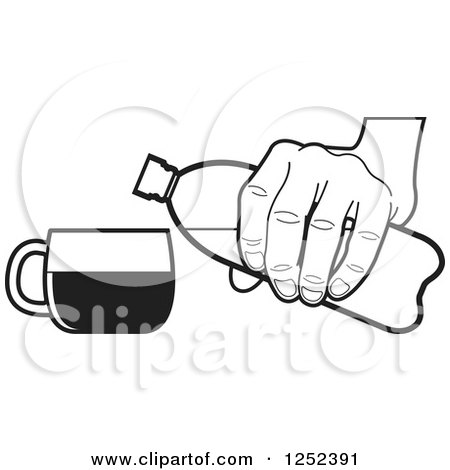 Clipart of a Black and White Hand Pouring from a Water Bottle - Royalty Free Vector Illustration by Lal Perera