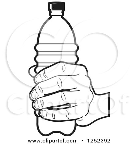 Clipart of a Black and White Hand Holding a Water Bottle - Royalty Free Vector Illustration by Lal Perera