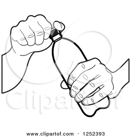 Clipart of a Black and White Hand Opening a Water Bottle - Royalty Free Vector Illustration by Lal Perera