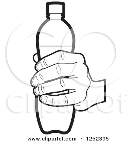 Clipart of a Black and White Hand Holding a Water Bottle - Royalty Free Vector Illustration by Lal Perera
