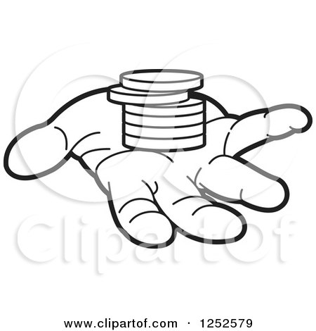 Clipart of a Black and White Hand and a Stack of Coins - Royalty Free Vector Illustration by Lal Perera