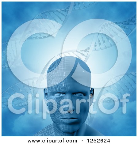 Clipart of a 3d Virtual Man with Dna Strands - Royalty Free Illustration by KJ Pargeter