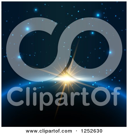 Clipart of a Sun Rising over a Planet over Stars - Royalty Free Vector Illustration by KJ Pargeter