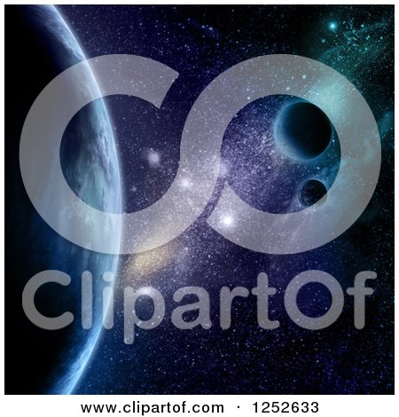 Clipart of a 3d Outer Space Background of Fictional Planets - Royalty Free Illustration by KJ Pargeter