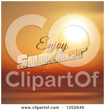 Clipart of Enjoy Summer Text with an Orange Sunset - Royalty Free Vector Illustration by KJ Pargeter