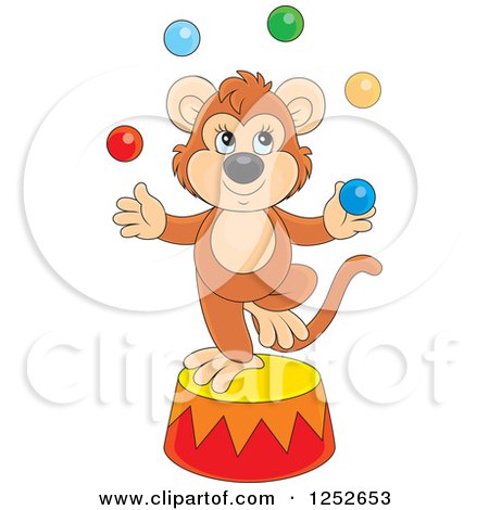 Clipart of a Talented Monkey Juggling Balls on a Podium - Royalty Free Vector Illustration by Alex Bannykh