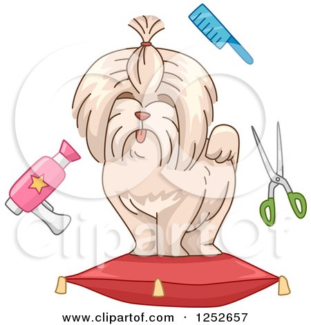 Clipart of a Dog with Grooming Accessories - Royalty Free Vector Illustration by BNP Design Studio