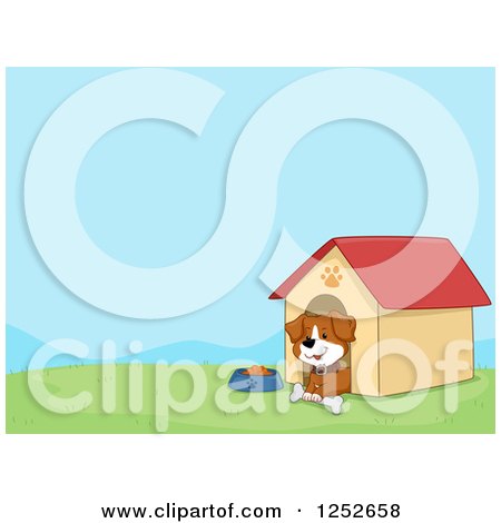 Clipart of a Dog with a Bone in His House, with Text Space - Royalty Free Vector Illustration by BNP Design Studio
