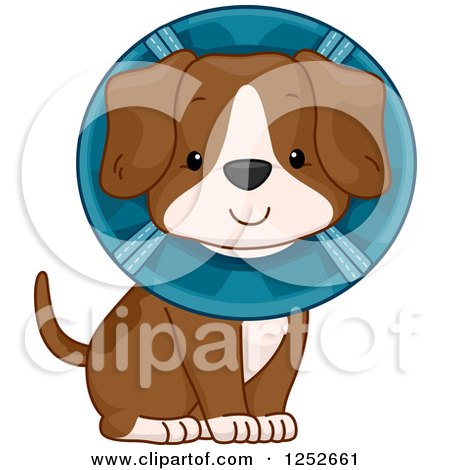 Clipart of a Cute Puppy Dog Wearing a Cone - Royalty Free Vector Illustration by BNP Design Studio