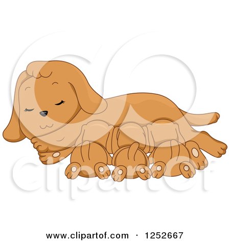 Clipart of a Cute Dog Nursing Her Puppies - Royalty Free Vector Illustration by BNP Design Studio
