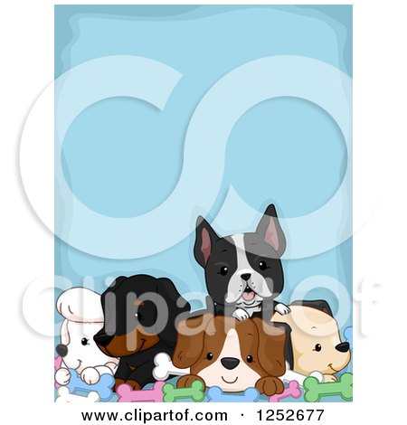 Clipart of a Blue Background with Bones and Dogs - Royalty Free Vector Illustration by BNP Design Studio