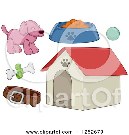 Clipart of a Dog House and Accessories - Royalty Free Vector Illustration by BNP Design Studio