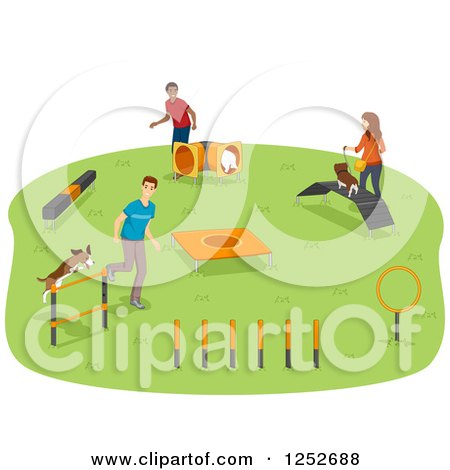 Clipart of a Dog Agility Park with Owners and Their Pets - Royalty Free Vector Illustration by BNP Design Studio