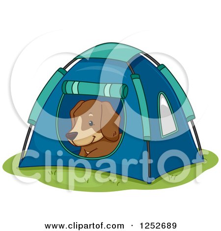 Clipart of a Cute Dog Resting in a Tent - Royalty Free Vector Illustration by BNP Design Studio