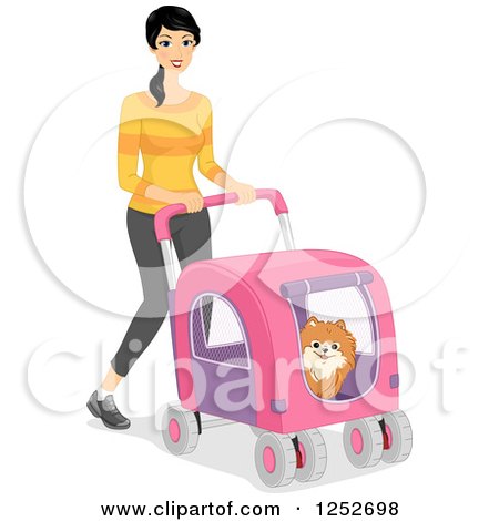 Clipart of a Woman Walking a Dog in a Stoller - Royalty Free Vector Illustration by BNP Design Studio