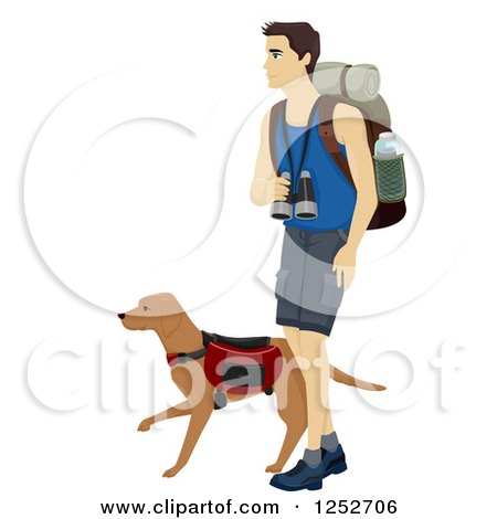 Clipart of a Caucasian Man Hiking with His Dog - Royalty Free Vector Illustration by BNP Design Studio