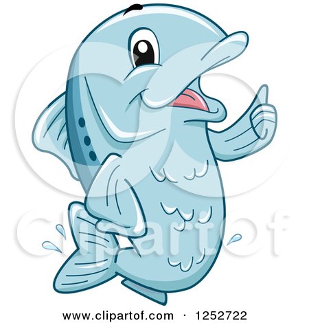 Clipart of a Blue Fish Holding a Thumb up - Royalty Free Vector Illustration by BNP Design Studio
