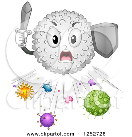 Clipart of a Defensive White Blood Cell Battling Antigens - Royalty Free Vector Illustration by BNP Design Studio