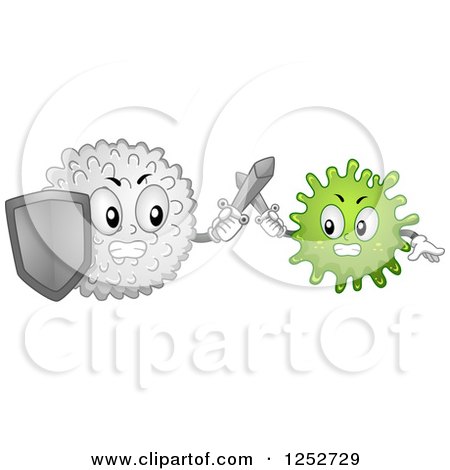 Clipart of a Strong White Blood Cell Batting an Antigen - Royalty Free Vector Illustration by BNP Design Studio