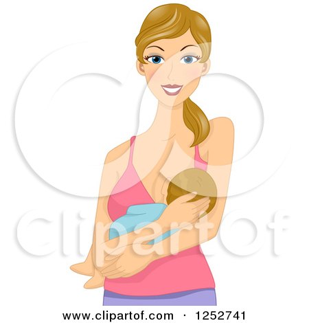 Clipart of a Blond Caucasian Mother Breastfeeding Her Invant - Royalty Free Vector Illustration by BNP Design Studio