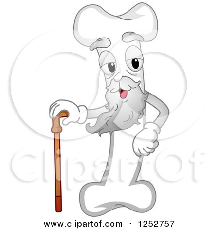 Clipart of a Senior Bone Character with a Cane - Royalty Free Vector Illustration by BNP Design Studio