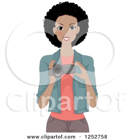 Clipart of a Happy Black Woman Using a Video Camera - Royalty Free Vector Illustration by BNP Design Studio