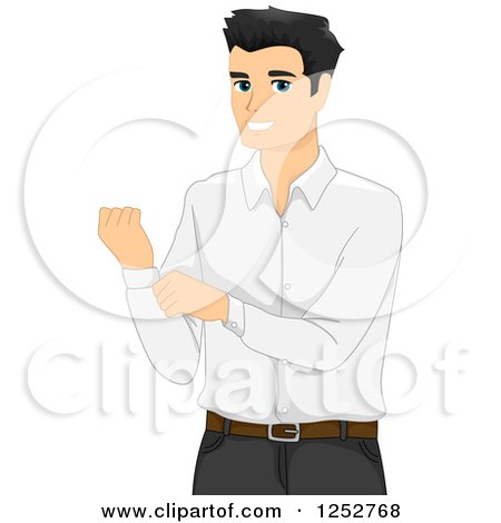 Clipart of a Handsome Man Buttoning His Sleeve - Royalty Free Vector Illustration by BNP Design Studio