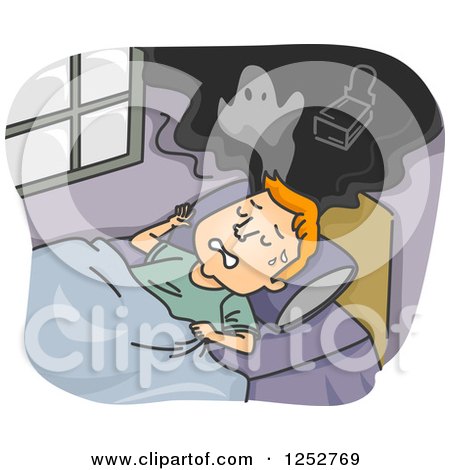 Clipart of a Red Haired White Man Having Nightmare Dreams - Royalty Free Vector Illustration by BNP Design Studio