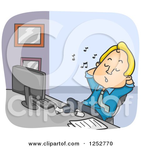 Clipart of a Blond Caucasian Businessman Whistling and Slacking at Work - Royalty Free Vector Illustration by BNP Design Studio