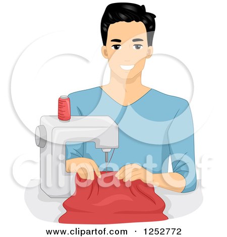 Clipart of a Young Man Sewing with a Machine - Royalty Free Vector Illustration by BNP Design Studio