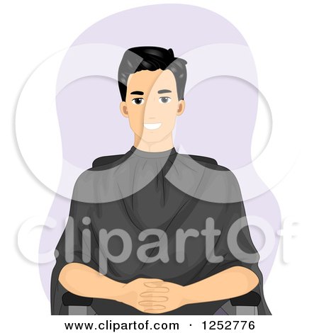 Clipart of a Happy Man Waiting for a Haircut at a Barber Shop - Royalty Free Vector Illustration by BNP Design Studio