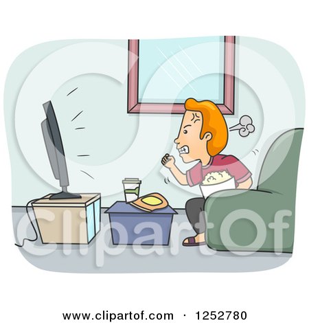 Clipart of a Furious Man Watching Sports on Tv - Royalty Free Vector Illustration by BNP Design Studio