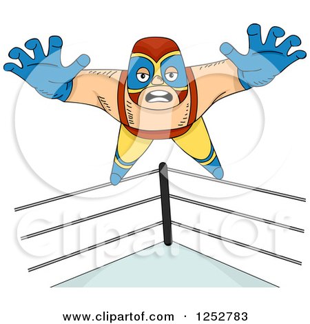 Clipart of a Mexican Luchador Wrestler Man Jumping off of the Ropes - Royalty Free Vector Illustration by BNP Design Studio