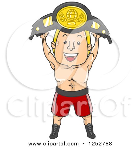 Clipart of a Blond White Boxer Champion Holding up a Belt - Royalty Free Vector Illustration by BNP Design Studio