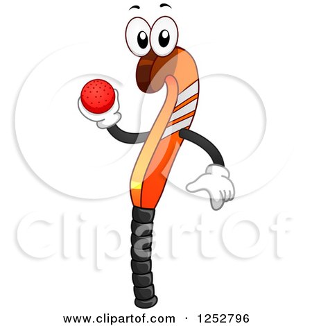 Clipart of a Field Hockey Stick Character Holding a Ball - Royalty Free Vector Illustration by BNP Design Studio