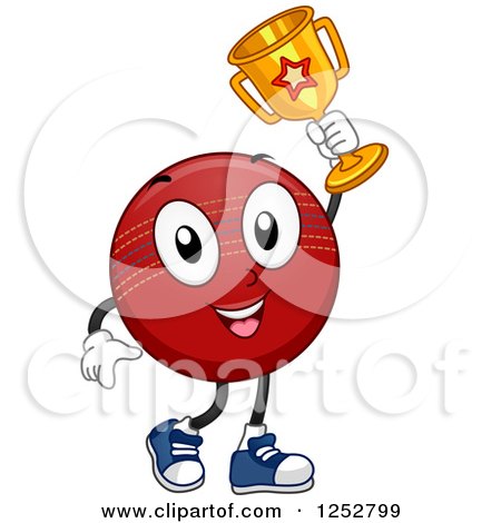 Clipart of a Champion Cricket Ball Holding a Trophy - Royalty Free Vector Illustration by BNP Design Studio