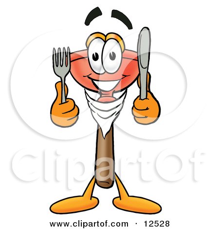 Clipart Picture of a Sink Plunger Mascot Cartoon Character Holding a Knife and Fork by Mascot Junction