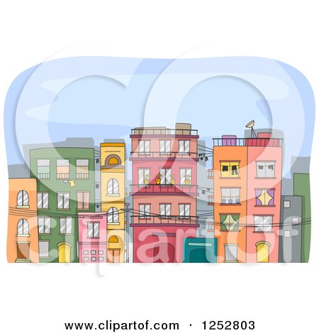 Clipart of a City of Colorful Apartment Buildings - Royalty Free Vector Illustration by BNP Design Studio