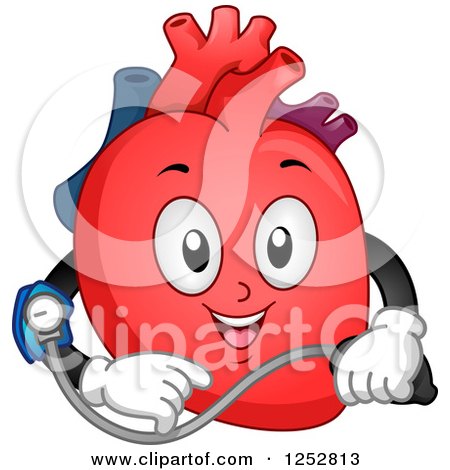 Clipart of a Happy Heart Organ Taking Its Blood Pressure - Royalty Free Vector Illustration by BNP Design Studio