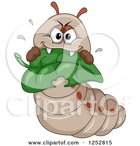 Clipart of a Hungry Caterpillar Eating a Leaf - Royalty Free Vector Illustration by BNP Design Studio
