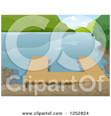 Clipart of a Boat Dock on a Calm Lake - Royalty Free Vector Illustration by BNP Design Studio