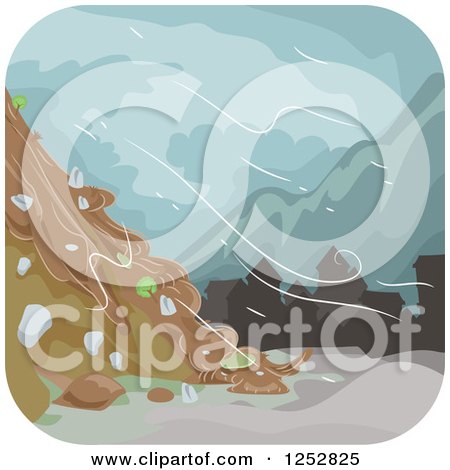 Clipart of a Mud Landslide in a Storm - Royalty Free Vector Illustration by BNP Design Studio