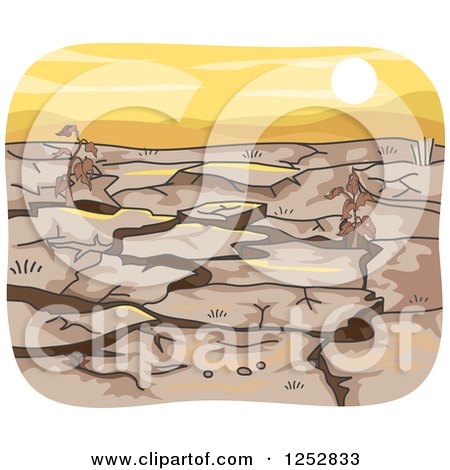 Clipart of a Cracked Dry Drought Landscape at Sunset - Royalty Free Vector Illustration by BNP Design Studio