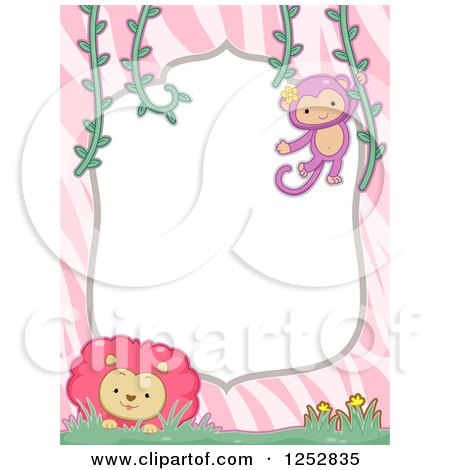 Clipart of a Jungle Border with Stripes, a Monkey and Lion - Royalty Free Vector Illustration by BNP Design Studio