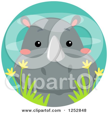 Clipart of a Cute Rhinoceros in a Water Circle - Royalty Free Vector Illustration by BNP Design Studio
